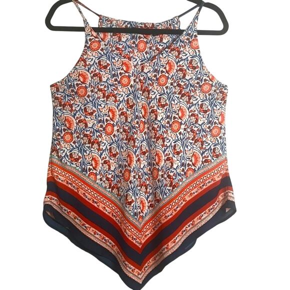 Orange & Navy Scarf Hem Camisole Floral Schiffon Lined Size M - Picture 1 of 16